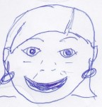 Gypsy scarf with lipstick and earrings but looking 10-years old.