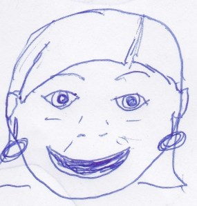 Gypsy scarf with lipstick and earrings but looking 10-years old.